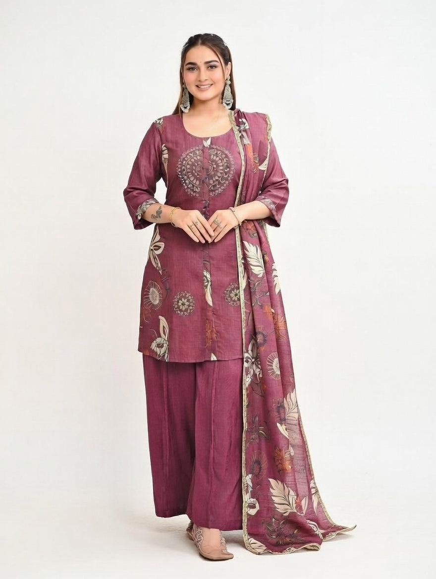 maroon-Embroidery kurta plazzo set