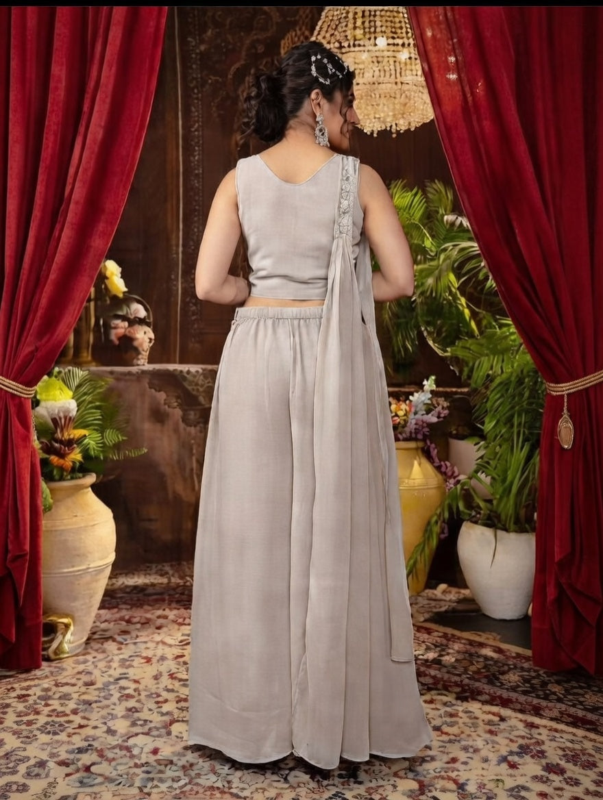 Elegant Mauve Embroidered Fusion Ensemble
