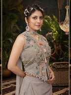 Elegant Mauve Embroidered Fusion Ensemble