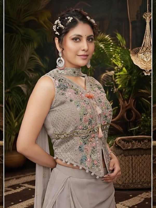 Elegant Mauve Embroidered Fusion Ensemble