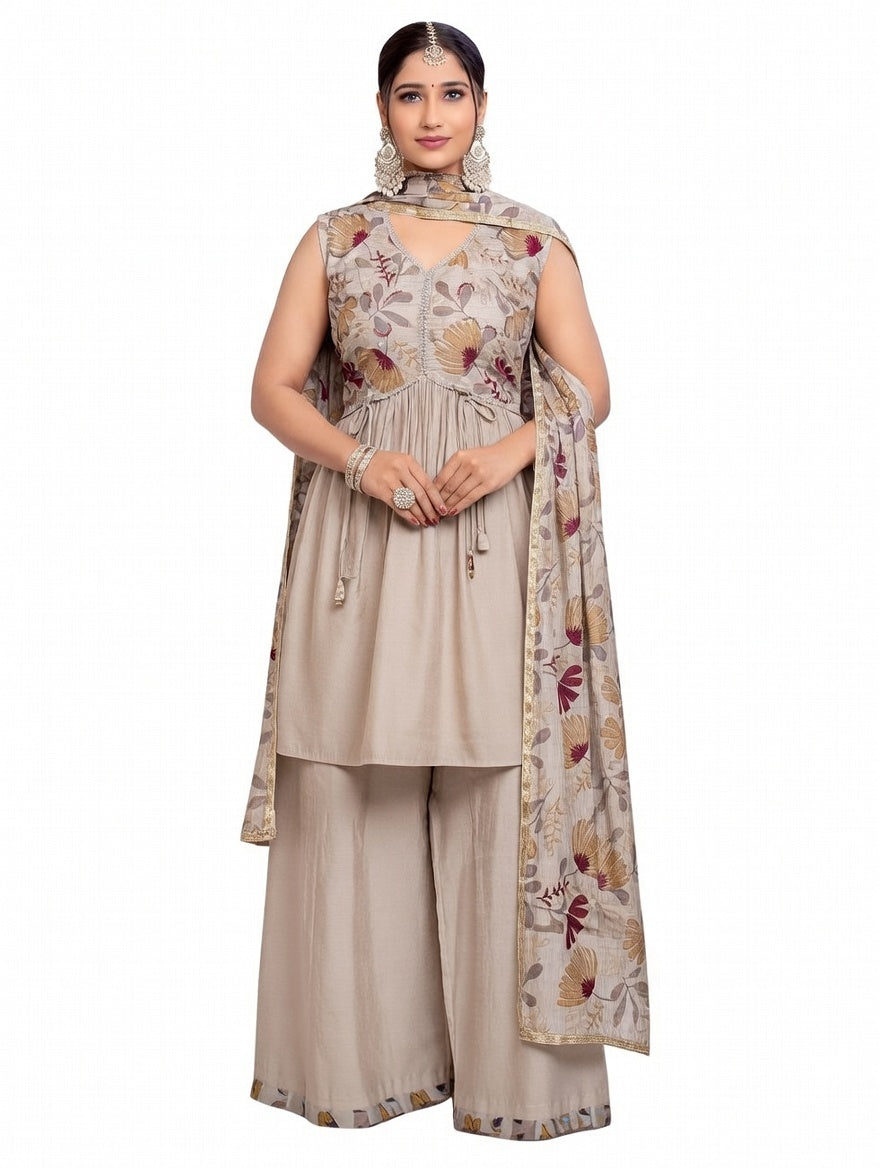 Elegant Floral Embroidered Kurta Set with Dupatta
