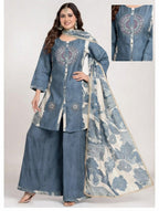 Elegant Blue Printed Kurta Set with Dupatta