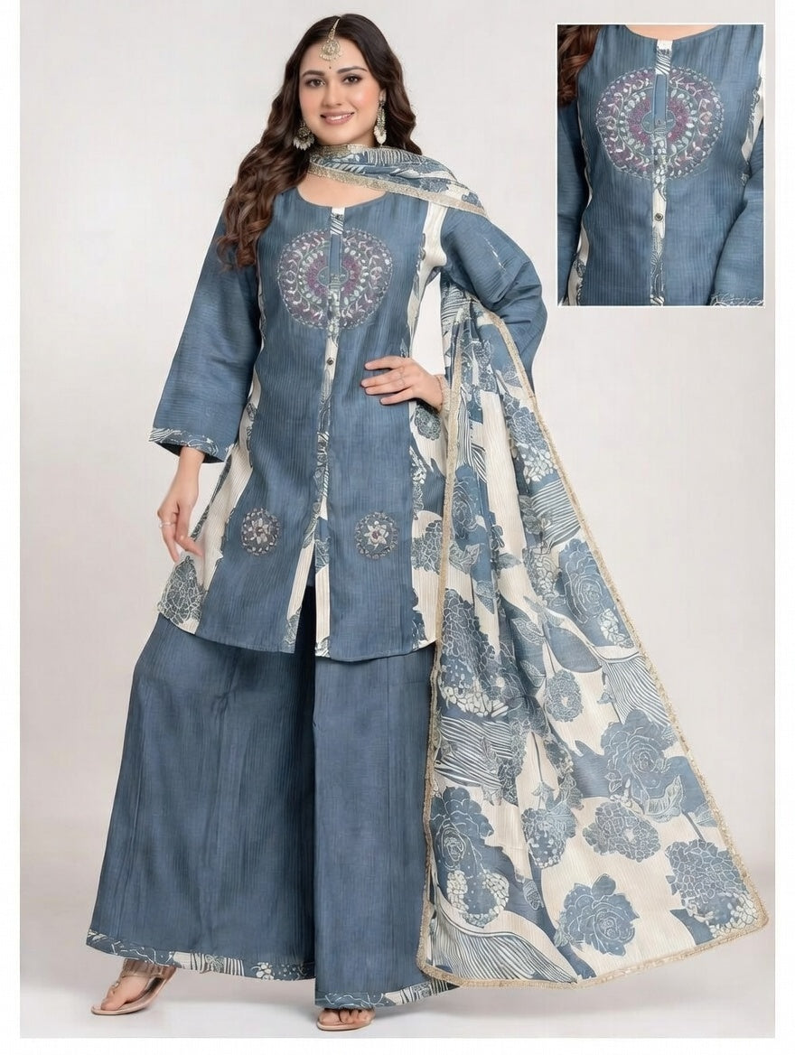 Elegant Blue Printed Kurta Set with Dupatta
