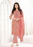 Peach Floral Printed Kurta Set with Dupatta