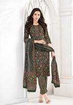 Elegant Forest Green Printed Kurta Set with Dupatta