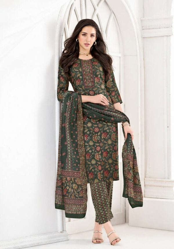 Elegant Forest Green Printed Kurta Set with Dupatta
