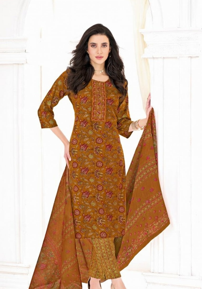 Mustard Floral Printed Kurta Set with Dupatta