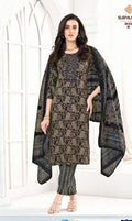Black & Olive Paisley Printed Kurta Set with Dupatta