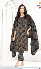 Black & Olive Paisley Printed Kurta Set with Dupatta