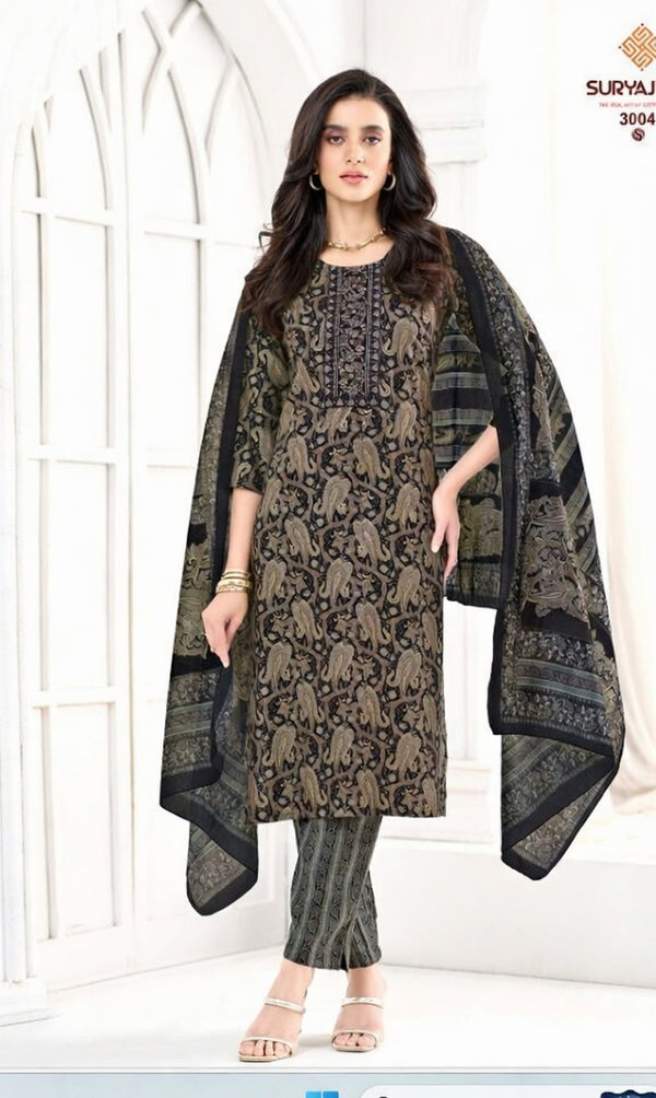 Black & Olive Paisley Printed Kurta Set with Dupatta
